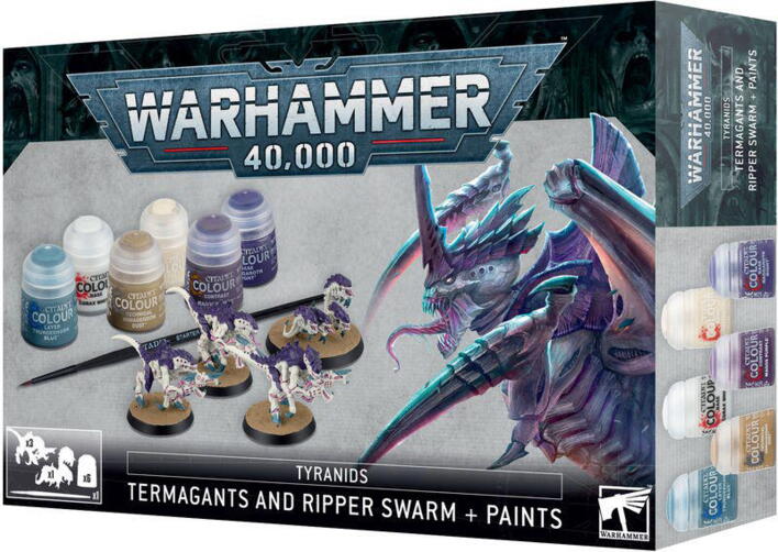 Termagants and Ripper Swarm + Paints Set giver dig en god start på at samle og male Tyranids i Warhammer 40.000