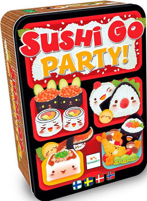 Sushi Go! Party er et casual brætspil for 2-8 spillere, som går ud på at kombinere sushi tallerkener på bedste vis.