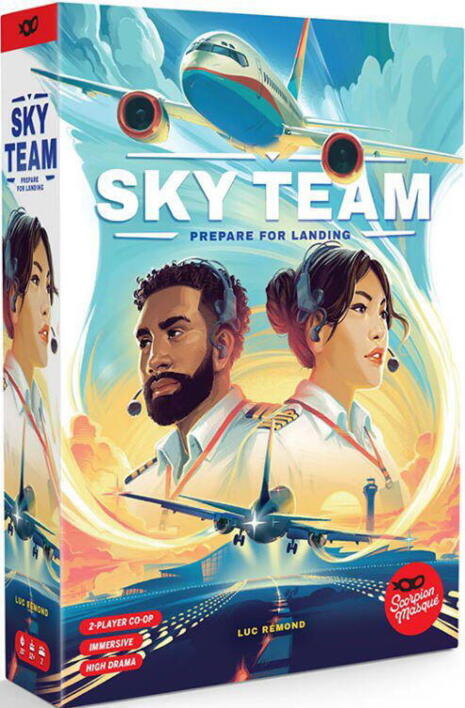 Sky Team er et kooperativt brætspil, hvor man skal kaste terninger for at lande et fly sikkert. Her handler det om at balancere flyets akse, hastighed, udløse flyets flapse og køre flyets landingstelle ud.