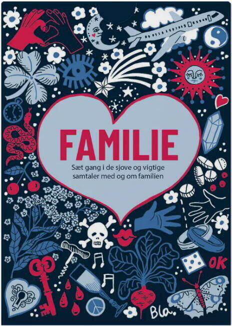 Familie er et samtale spil med en samling kort, der giver inspiration til at snakke om gode og dårlige aspekter ved familielivet. Det kan også give anledning til at snakke om hvor meget ens familie for vedkommende.