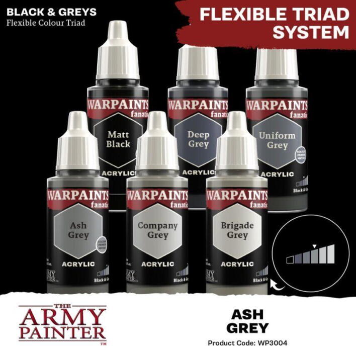 Warpaints Fanatic: Ash Grey fra the Army Painter er en mellemtone i black-grey farvetriaden.