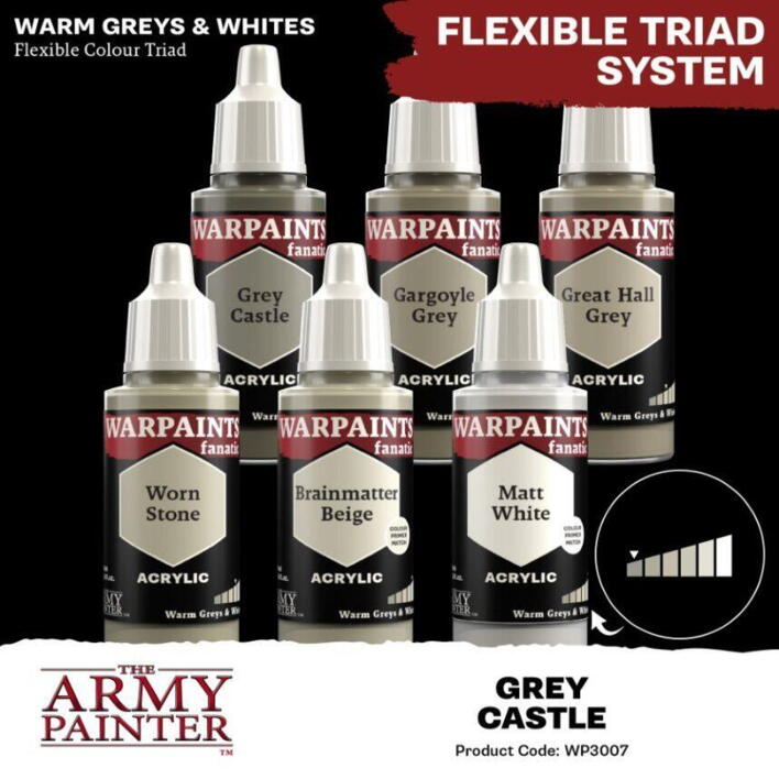 Warpaints Fanatic: Grey Castle er den mørkeste farve i "Warm Greys & Whites"-farvetriaden