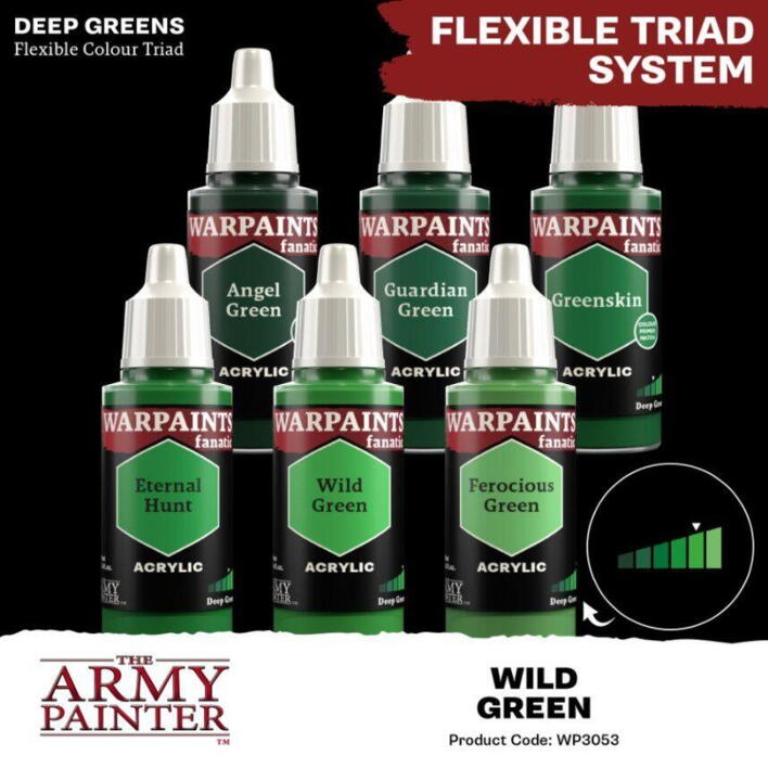 Warpaints Fanatic: Wild Green er den anden lyseste tone i "deep greens"-farvetriaden fra the Army Painter
