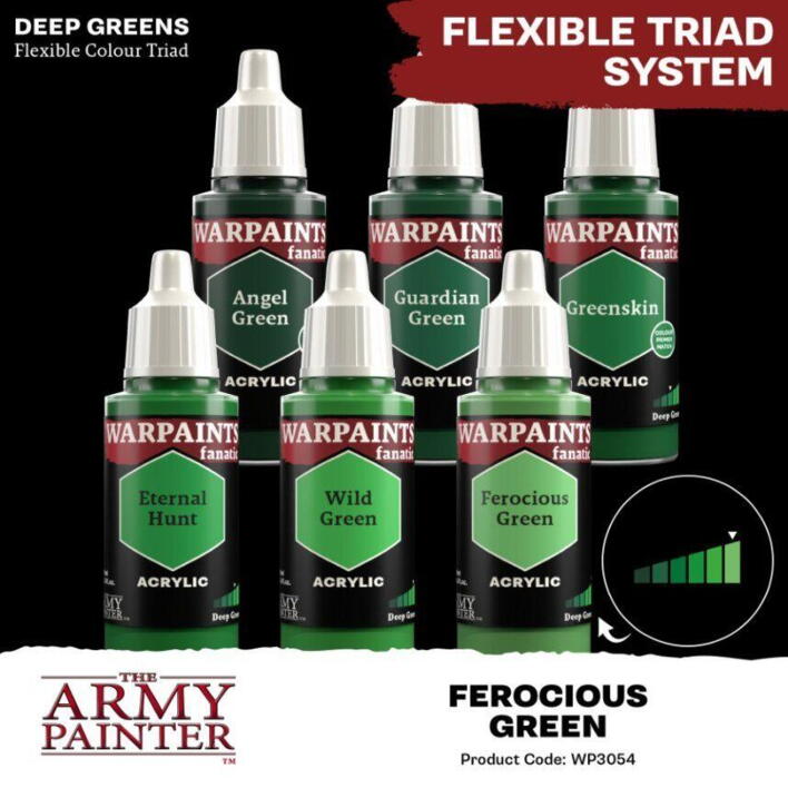 Warpaints Fanatic: Ferocious Green er den lyseste farve i "deep greens"-farvetriaden fra the Army Painter