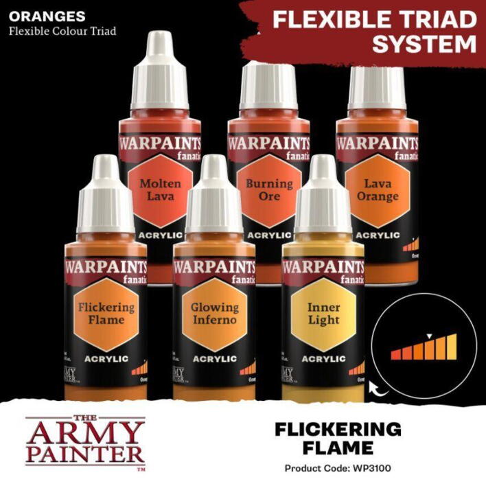 Warpaints Fanatic: Flickering Flame er en mellemtone i "oranges"-farvetriaden fra the Army Painter