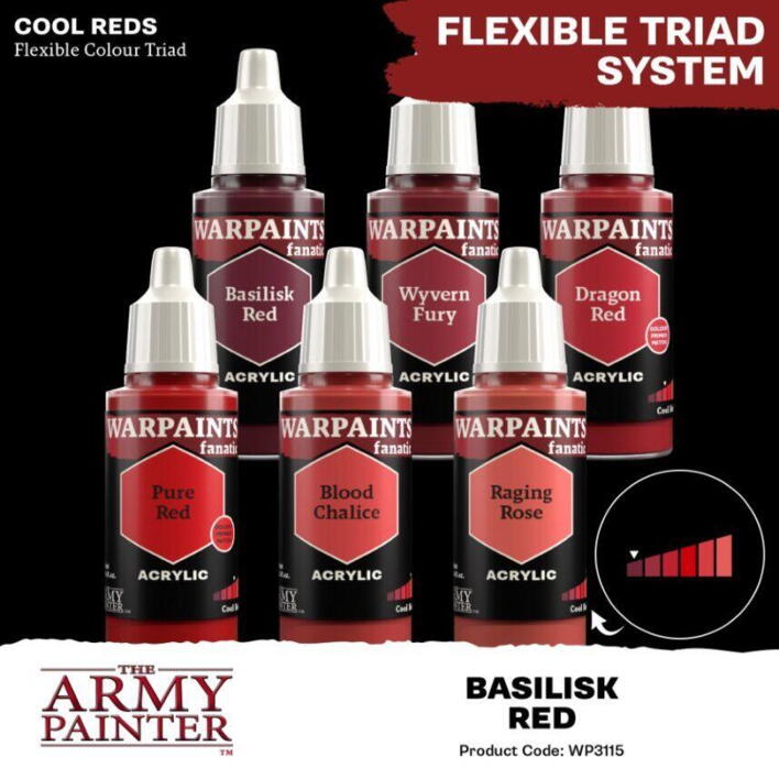 Warpaints Fanatic: Basilisk Red er den anden mørkeste tone i "cool reds"-farvetriaden fra the Army Painter