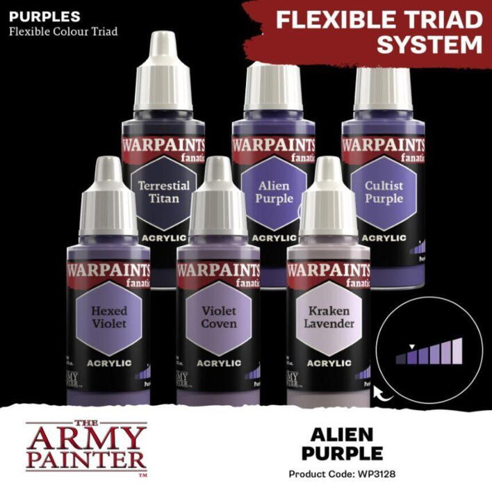 Warpaints Fanatic: Alien Purple er den anden mørkeste tone i "purples"-farvetriaden fra the Army Painter