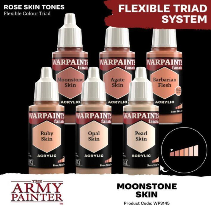 Warpaints Fanatic: Moonstone Skin er den mørkeste tone i "rose skin tones"-farvetriaden fra the Army Painter