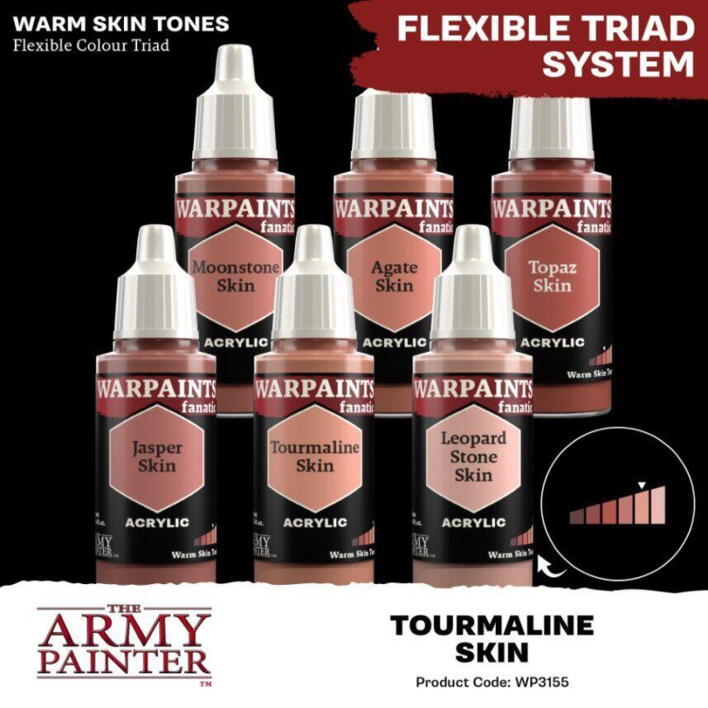 Warpaints Fanatic: Tourmaline Skin er den anden lyseste tone i "warm skin tones"-farvetriaden fra the Army Painter
