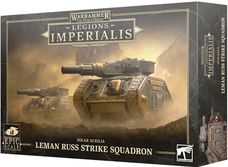 Otte Solar Auxilia Leman Russ-tanks i episk skala til brug i Legions Imperialis-spil.
Bevæbn hver kampvogn med kraftige kampkanoner eller langtrækkende Vanquisher-kampkanoner.