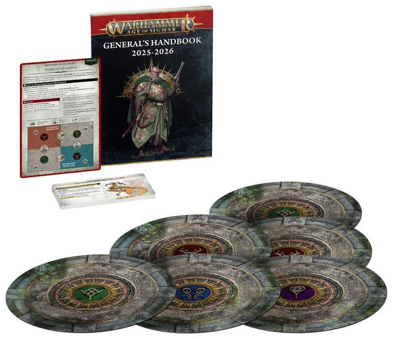 Her ser du indholdet af denne pakke, der består af blandt andet en håndbog, diverse kort, og objective-måtter.