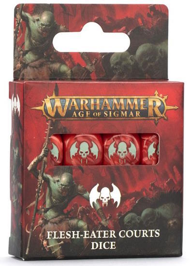 Et sæt med 16 terninger med temaet Flesh-eater Courts til Warhammer Age of Sigmar spil.