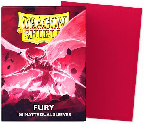 Få 100 stk. Matte Dual Sleeves fra Dragon Shield, med en vred rød farve!