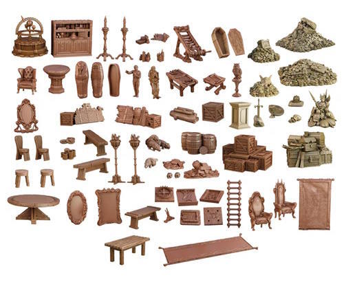 Inden i finder du 73x stykker terræn til brug i rollespil