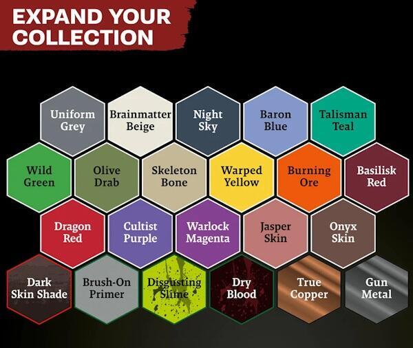 Dette sortiment dækker de farver der oftest bruges af tabletop entusiaster