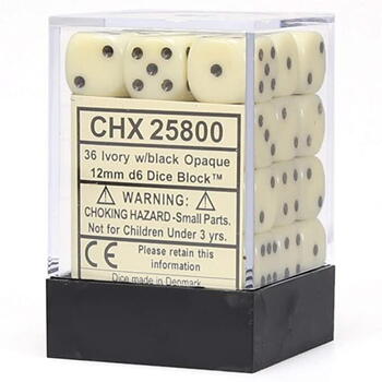 Chessex 12mm Seks-sidede Terninger - Elfenben med Sort