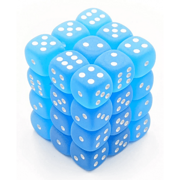 12 mm Dice Block – Frosted, Carribean Blue med Hvid