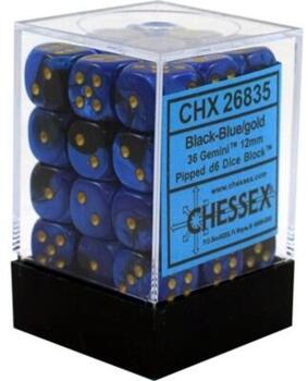 Chessex 12mm D6 Terninger - Sort-Blå med Guld